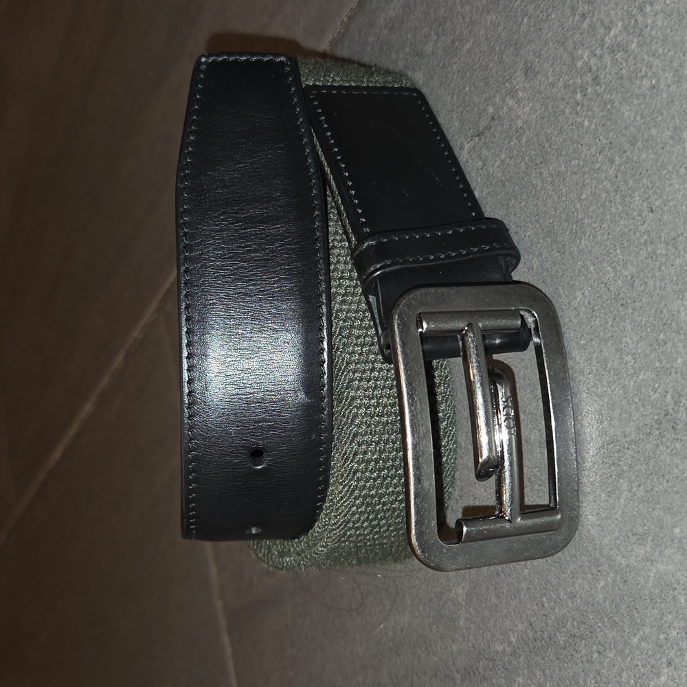 AUTHENTIC GREEN & BLACK LEATHER & FABRIC TOD'S BELT ITALY SZ 39
